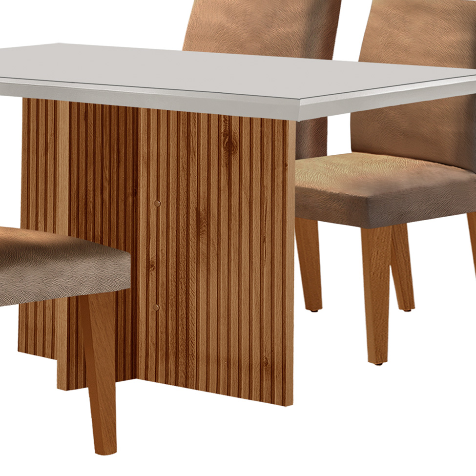 Conjunto de Mesa de Jantar Retangular com Tampo de Vidro Off White Berlim e 4 Cadeiras Bélgica Suede Animalle Chocolate e Imbuia