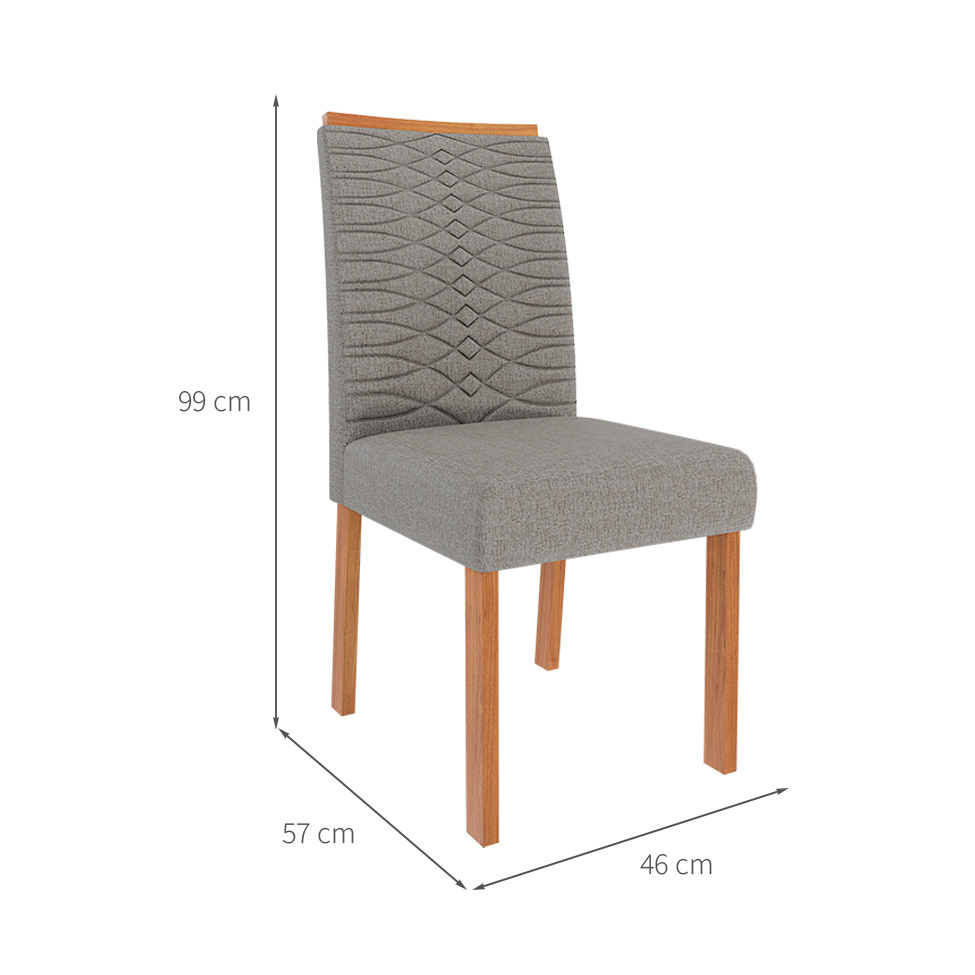 Conjunto de Mesa de Jantar Retangular com Tampo de Vidro Off White Ester e 6 Cadeiras Clarice Linho Grafite e Cinamomo