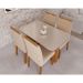 Conjunto de Mesa de Jantar Retangular com Tampo de Vidro Off White Louise e 4 Cadeiras Paola Suede Nude e Cinamomo