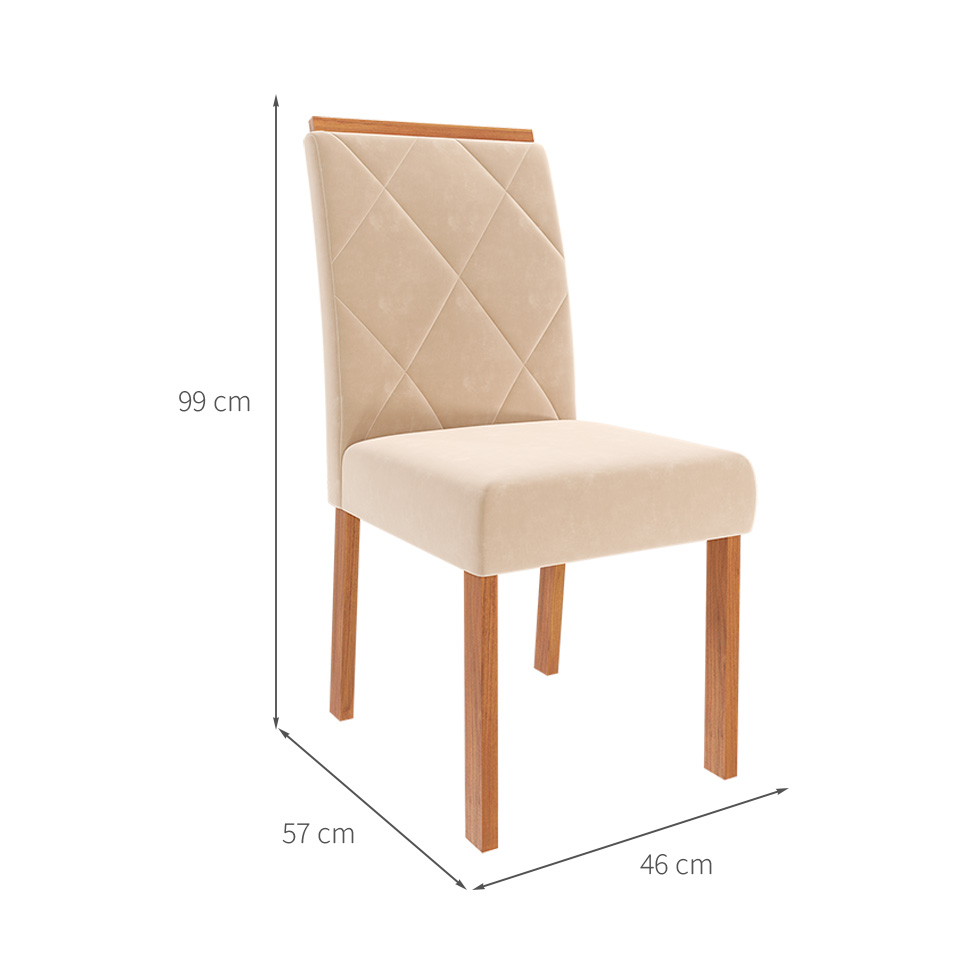 Conjunto de Mesa de Jantar Retangular com Tampo de Vidro Off White Louise e 6 Cadeiras Fernanda Suede Nude e Cinamomo