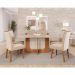 Conjunto de Mesa de Jantar Retangular com Tampo de Vidro Off White Louise e 6 Cadeiras Fernanda Suede Nude e Cinamomo