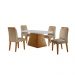 Conjunto de Mesa de Jantar Retangular com Tampo de Vidro Off White Luna e 4 Cadeiras Athenas Linho Bege e Imbuia