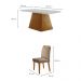 Conjunto de Mesa de Jantar Retangular com Tampo de Vidro Off White Luna e 4 Cadeiras Athenas Linho Bege e Imbuia