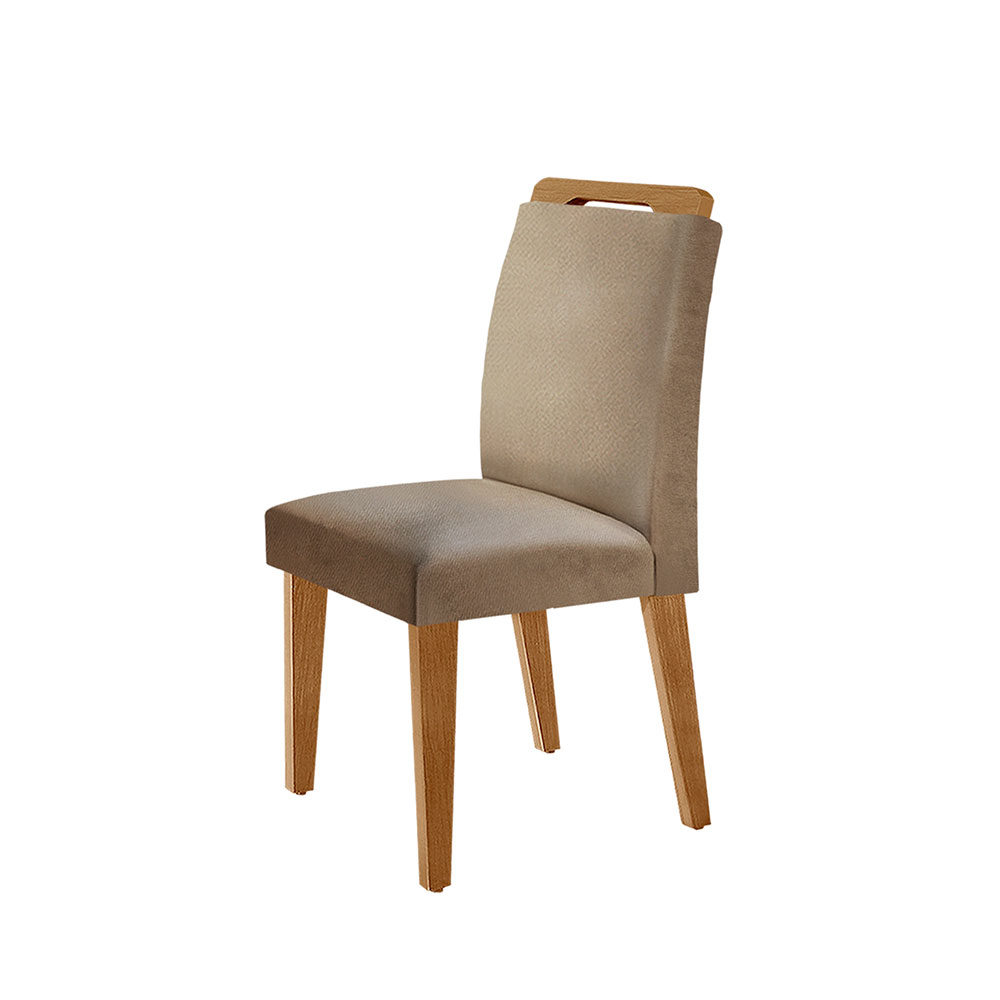Conjunto de Mesa de Jantar Retangular com Tampo de Vidro Off White Luna e 4 Cadeiras Athenas Linho Bege e Imbuia