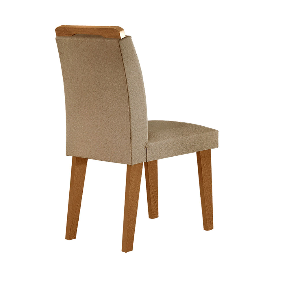 Conjunto de Mesa de Jantar Retangular com Tampo de Vidro Off White Luna e 4 Cadeiras Athenas Linho Bege e Imbuia