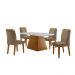 Conjunto de Mesa de Jantar Retangular com Tampo de Vidro Off White Luna e 4 Cadeiras Athenas Veludo Capuccino e Imbuia