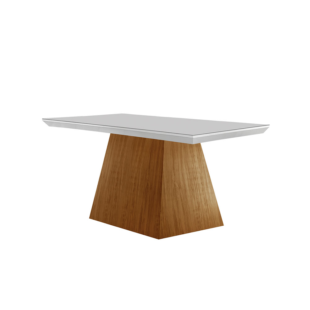 Conjunto de Mesa de Jantar Retangular com Tampo de Vidro Off White Luna e 4 Cadeiras Athenas Veludo Capuccino e Imbuia
