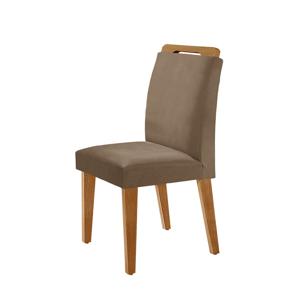 Conjunto de Mesa de Jantar Retangular com Tampo de Vidro Off White Luna e 4 Cadeiras Athenas Veludo Capuccino e Imbuia