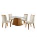 Conjunto de Mesa de Jantar Retangular com Tampo de Vidro Off White Luna e 4 Cadeiras Athenas Veludo Creme e Imbuia