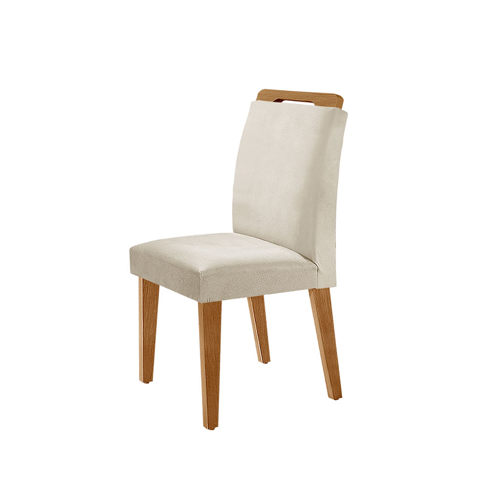 Conjunto de Mesa de Jantar Retangular com Tampo de Vidro Off White Luna e 4 Cadeiras Athenas Veludo Creme e Imbuia