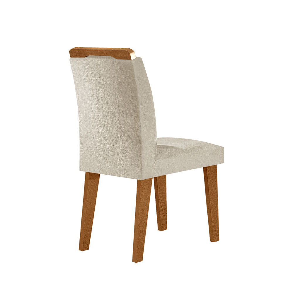Conjunto de Mesa de Jantar Retangular com Tampo de Vidro Off White Luna e 4 Cadeiras Athenas Veludo Creme e Imbuia