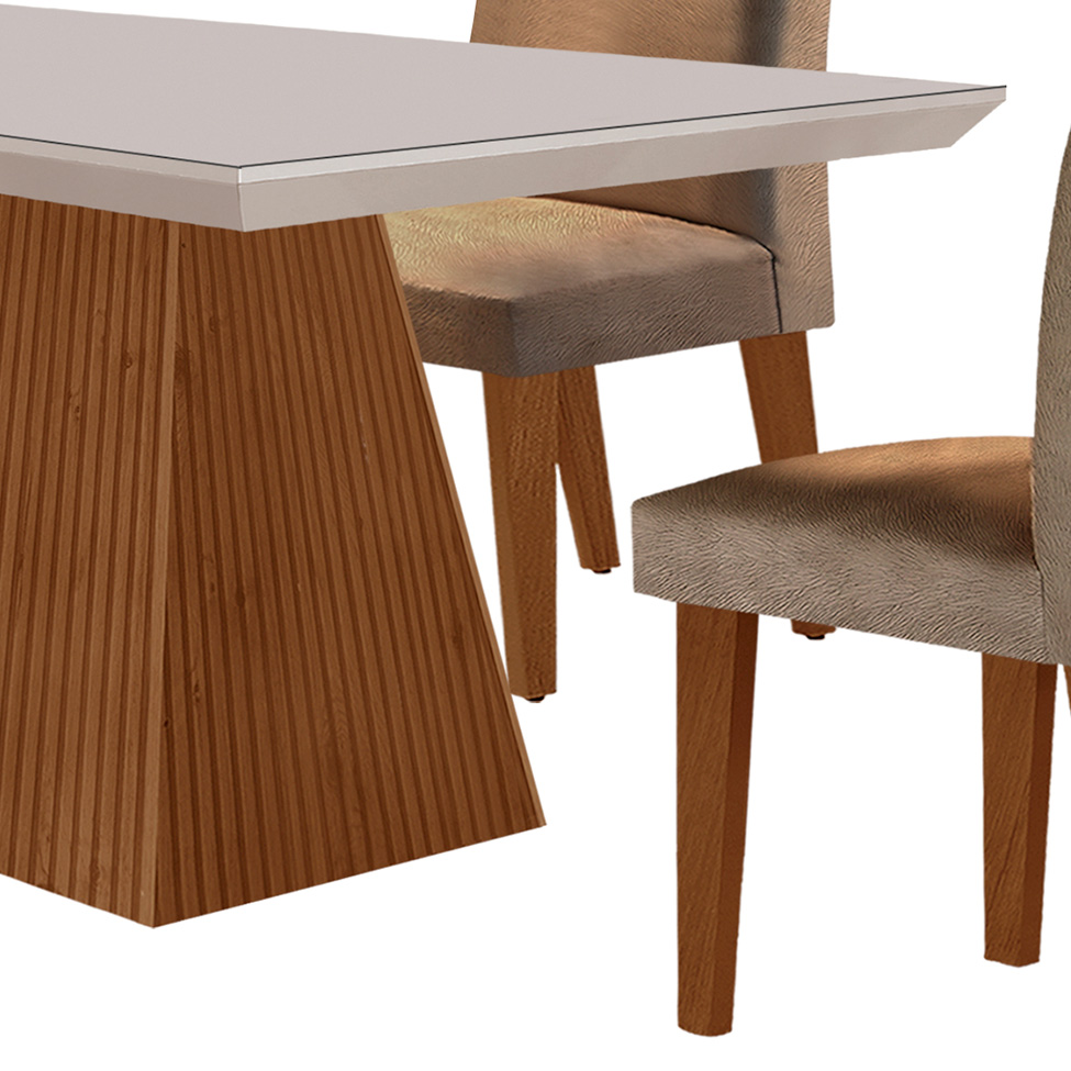 Conjunto de Mesa de Jantar Retangular com Tampo de Vidro Off White Luna e 4 Cadeiras Grécia Suede Animalle Chocolate e Imbuia