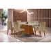 Conjunto de Mesa de Jantar Retangular com Tampo de Vidro Off White Luna e 6 Cadeiras Grécia Linho Bege e Imbuia