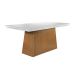Conjunto de Mesa de Jantar Retangular com Tampo de Vidro Off White Luna e 6 Cadeiras Grécia Veludo Creme e Imbuia