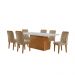 Conjunto de Mesa de Jantar Retangular com Tampo de Vidro Off White Luna e 6 Cadeiras Italia Linho Bege e Imbuia