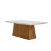 Conjunto de Mesa de Jantar Retangular com Tampo de Vidro Off White Luna e 6 Cadeiras Italia Linho Bege e Imbuia