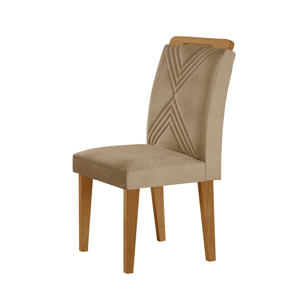 Conjunto de Mesa de Jantar Retangular com Tampo de Vidro Off White Luna e 6 Cadeiras Italia Linho Bege e Imbuia