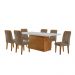 Conjunto de Mesa de Jantar Retangular com Tampo de Vidro Off White Luna e 6 Cadeiras Italia Veludo Capuccino e Imbuia