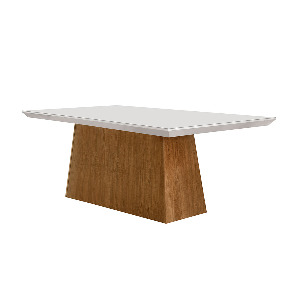 Conjunto de Mesa de Jantar Retangular com Tampo de Vidro Off White Luna e 6 Cadeiras Italia Veludo Capuccino e Imbuia