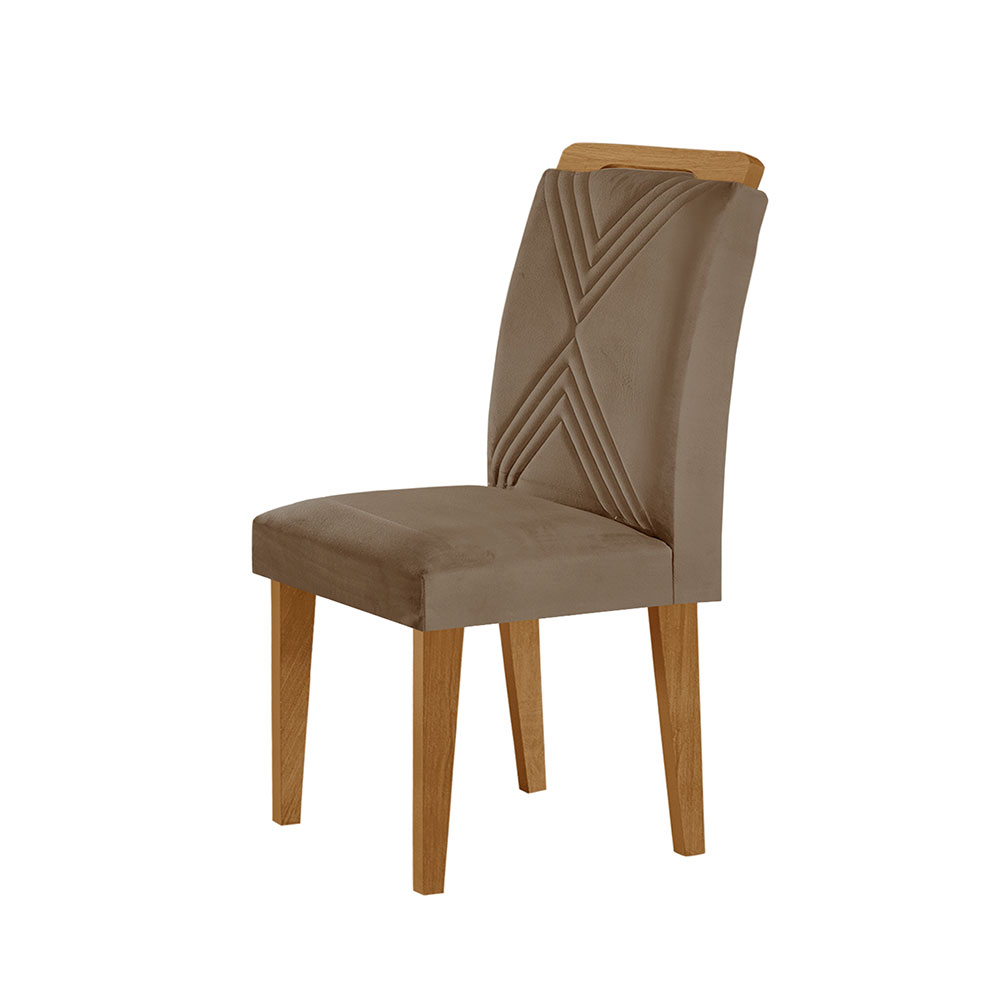 Conjunto de Mesa de Jantar Retangular com Tampo de Vidro Off White Luna e 6 Cadeiras Italia Veludo Capuccino e Imbuia