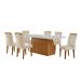 Conjunto de Mesa de Jantar Retangular com Tampo de Vidro Off White Luna e 6 Cadeiras Italia Veludo Creme e Imbuia