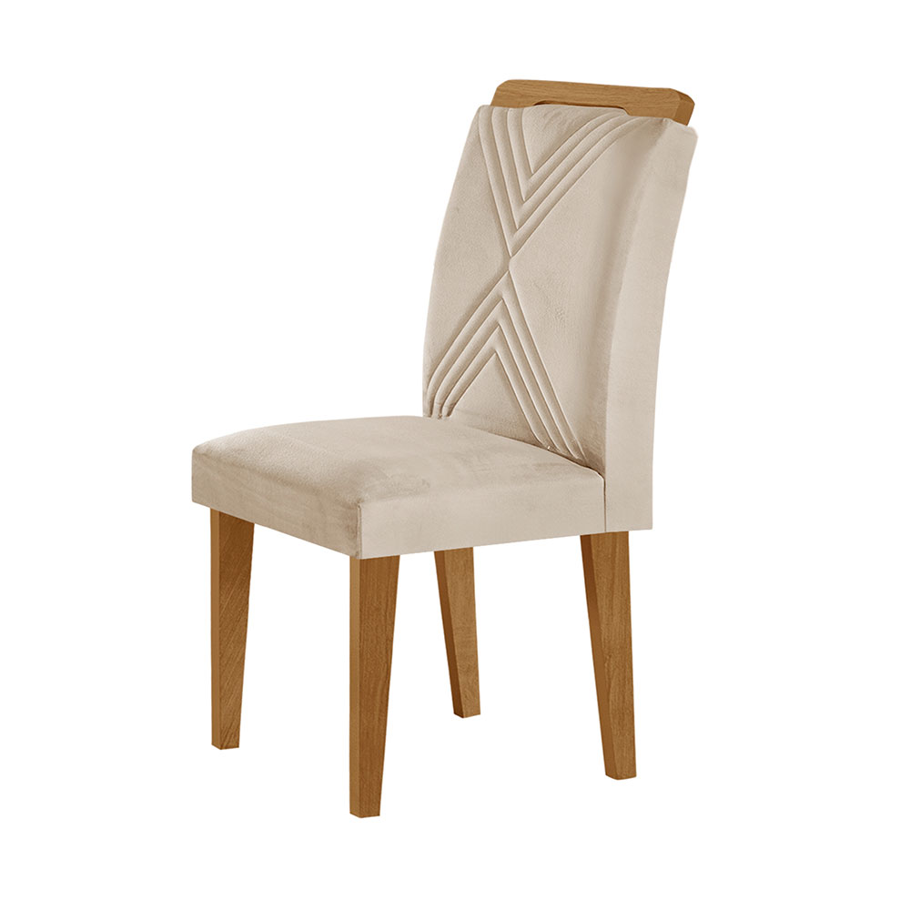 Conjunto de Mesa de Jantar Retangular com Tampo de Vidro Off White Luna e 6 Cadeiras Italia Veludo Creme e Imbuia