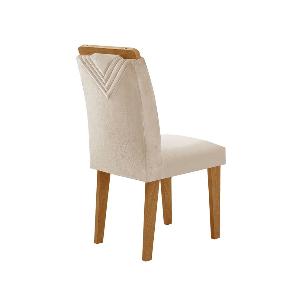 Conjunto de Mesa de Jantar Retangular com Tampo de Vidro Off White Luna e 6 Cadeiras Italia Veludo Creme e Imbuia