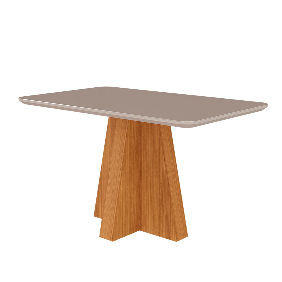 Conjunto de Mesa de Jantar Retangular com Tampo de Vidro Off White Maite e 4 Cadeiras Paola Suede Joli e Nature