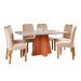 Conjunto de Mesa de Jantar Retangular com Tampo de Vidro Off White Maite e 6 Cadeiras Paola Suede Nude e Cinamomo