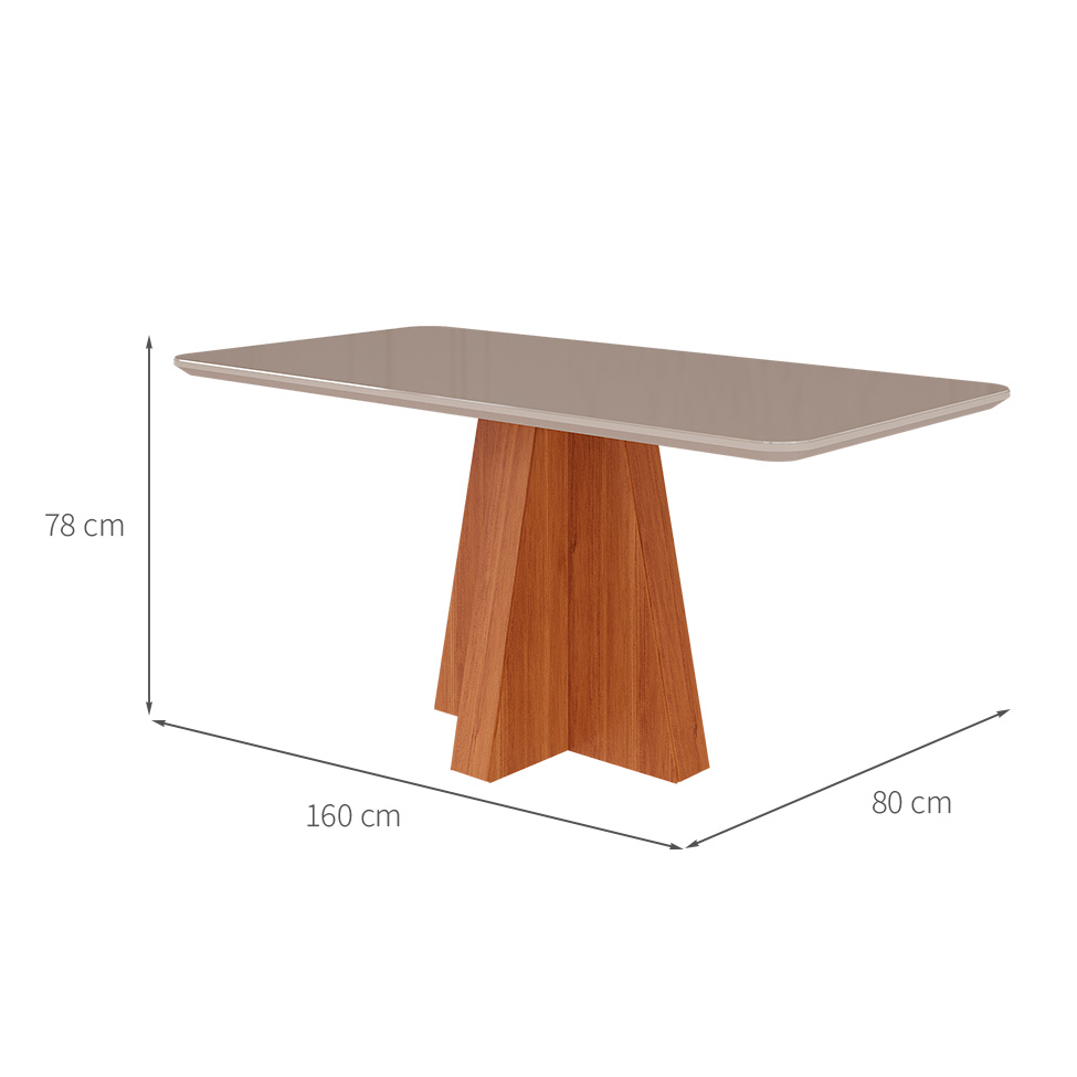 Conjunto de Mesa de Jantar Retangular com Tampo de Vidro Off White Maite e 6 Cadeiras Paola Suede Nude e Cinamomo