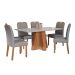Conjunto de Mesa de Jantar Retangular com Tampo de Vidro Off White Patricia e 6 Cadeiras Paola Linho Grafite e Cinamomo