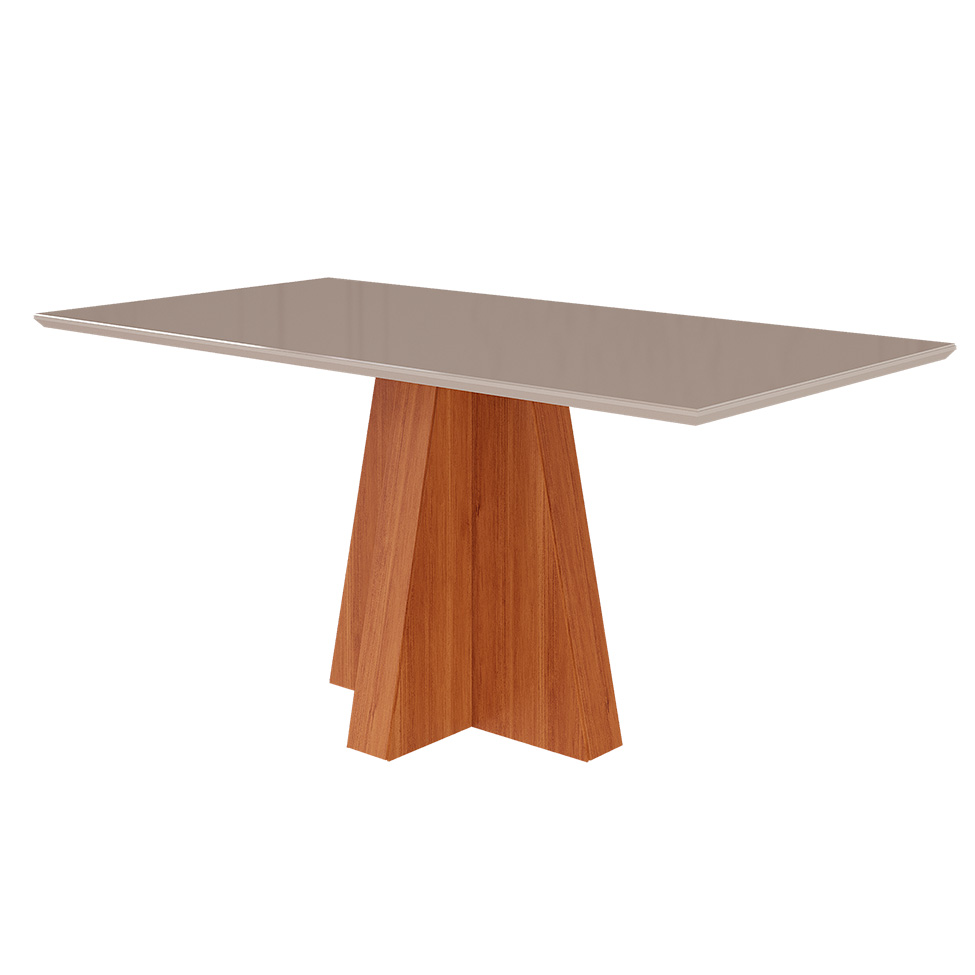 Conjunto de Mesa de Jantar Retangular com Tampo de Vidro Off White Patricia e 6 Cadeiras Paola Linho Grafite e Cinamomo