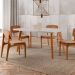 Conjunto de Mesa de Jantar Retangular com Tampo de Vidro Off White Prada e 4 Cadeiras Prada Gold Linho Palha e Imbuia