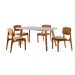 Conjunto de Mesa de Jantar Retangular com Tampo de Vidro Off White Prada e 4 Cadeiras Prada Gold Linho Palha e Imbuia