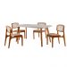 Conjunto de Mesa de Jantar Retangular com Tampo de Vidro Off White Prada e 4 Cadeiras Prada Premium Linho Palha e Imbuia