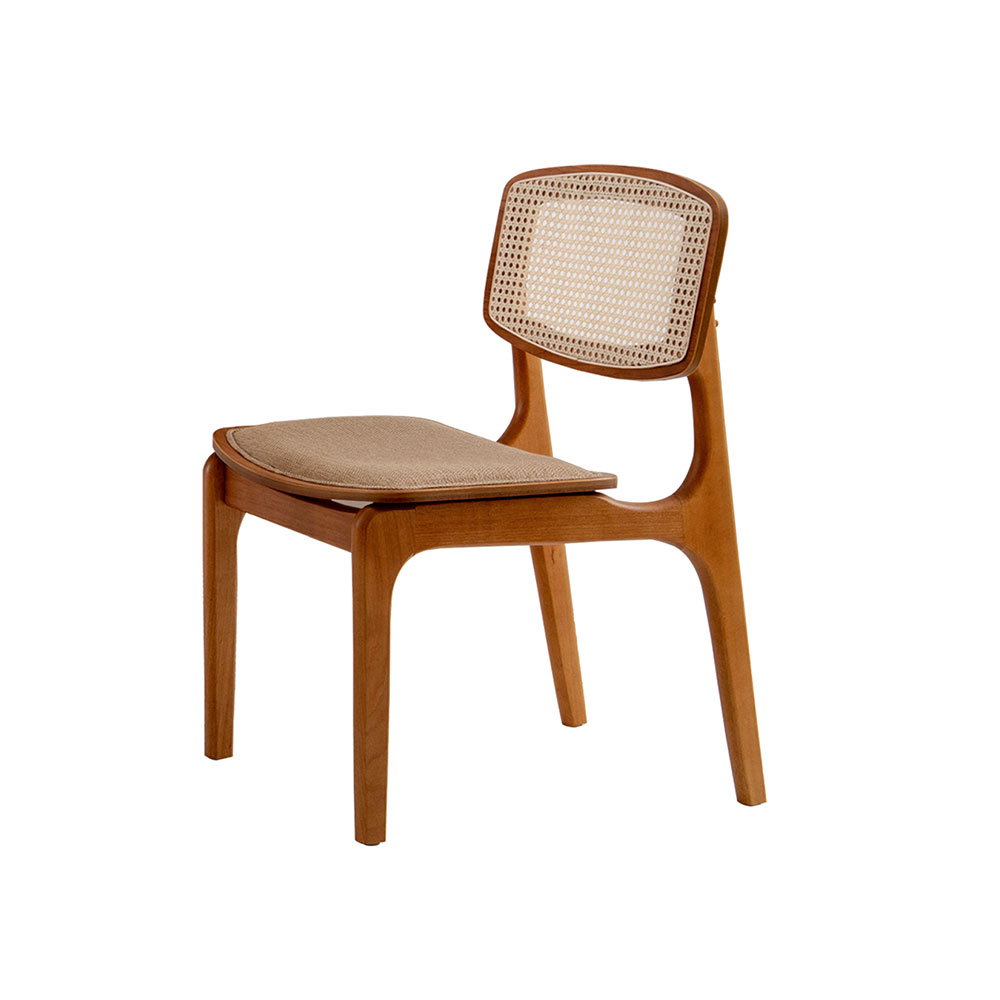 Conjunto de Mesa de Jantar Retangular com Tampo de Vidro Off White Prada e 4 Cadeiras Prada Premium Linho Palha e Imbuia
