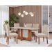 Conjunto de Mesa de Jantar Retangular com Tampo de Vidro Off White Renata e 6 Cadeiras Paola Linho Nude e Cinamomo