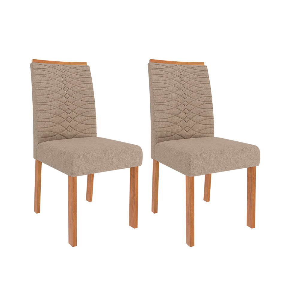 Conjunto de Mesa de Jantar Retangular com Tampo de Vidro Off White Renata e 6 Cadeiras Paola Linho Nude e Cinamomo