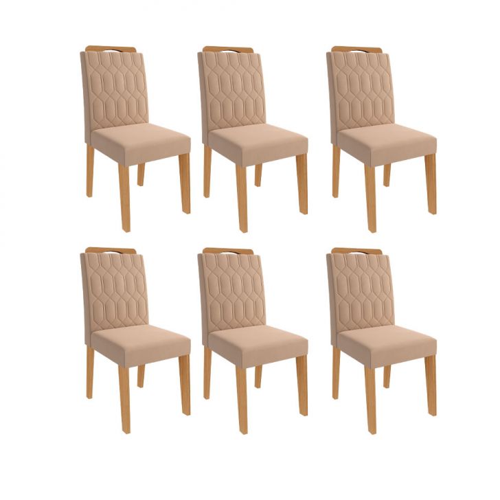 Conjunto de Mesa Maitê 160 cm 6 cadeiras Paola Cimol Nature/Off White/Nude  - ebbamoveis