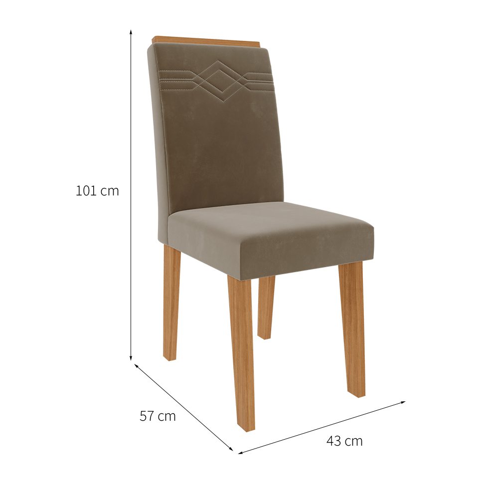 Conjunto de Mesa de Jantar Retangular com Tampo de Vidro Off White Tais e 4 Cadeiras Suede Paola Joli e Nature