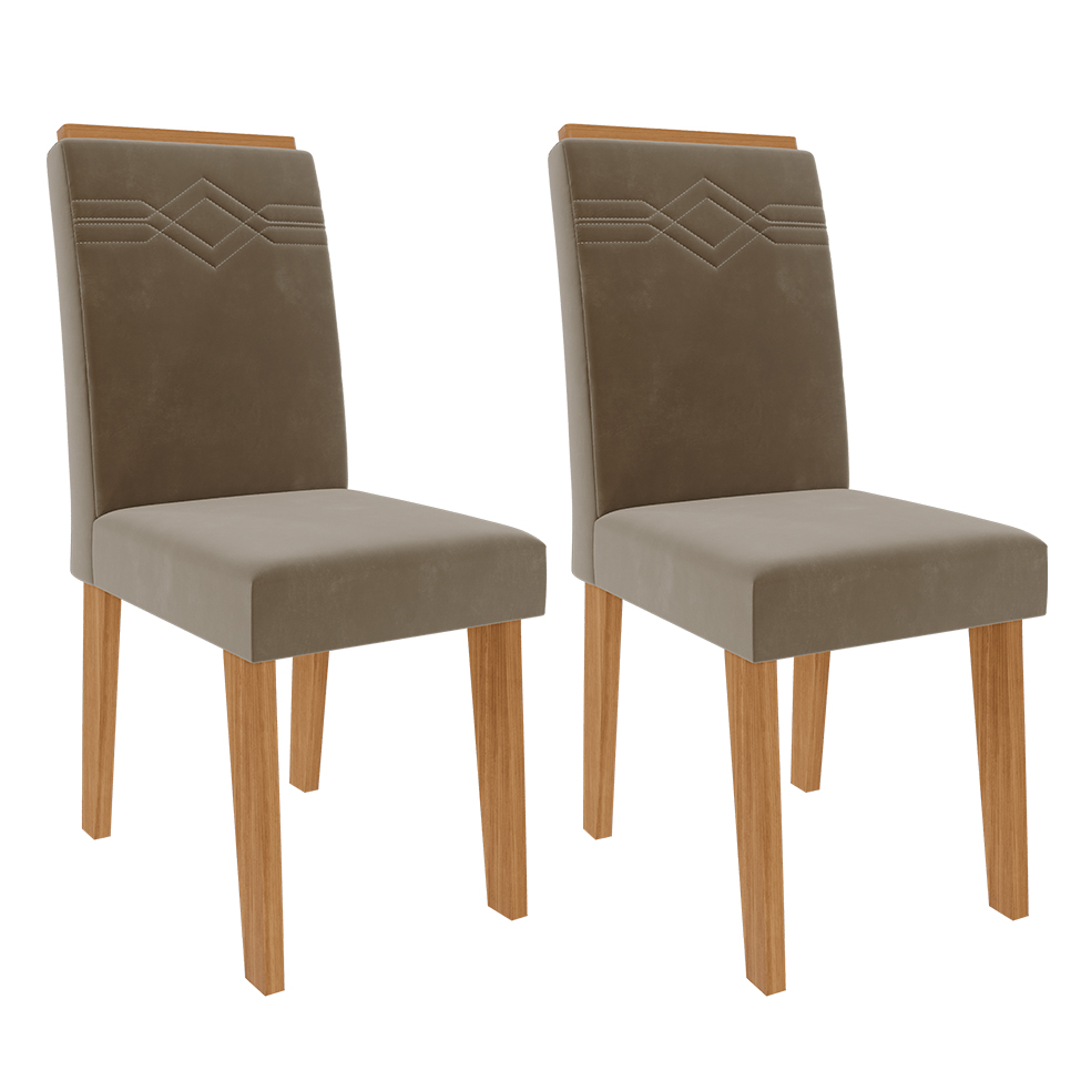 Conjunto de Mesa de Jantar Retangular com Tampo de Vidro Off White Tais e 4 Cadeiras Suede Paola Joli e Nature