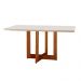 Conjunto de Mesa de Jantar Retangular com Tampo de Vidro Off White Talia e 4 Cadeiras Italia Linho Bege e Imbuia