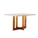 Conjunto de Mesa de Jantar Retangular com Tampo de Vidro Off White Talia e 4 Cadeiras Livia Linho Bege e Imbuia