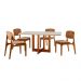 Conjunto de Mesa de Jantar Retangular com Tampo de Vidro Off White Talia e 4 Cadeiras Prada Gold Linho Palha e Imbuia