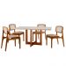 Conjunto de Mesa de Jantar Retangular com Tampo de Vidro Off White Talia e 4 Cadeiras Prada Premium Linho Palha e Imbuia
