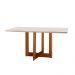 Conjunto de Mesa de Jantar Retangular com Tampo de Vidro Off White Talia e 4 Cadeiras Prada Premium Linho Palha e Imbuia