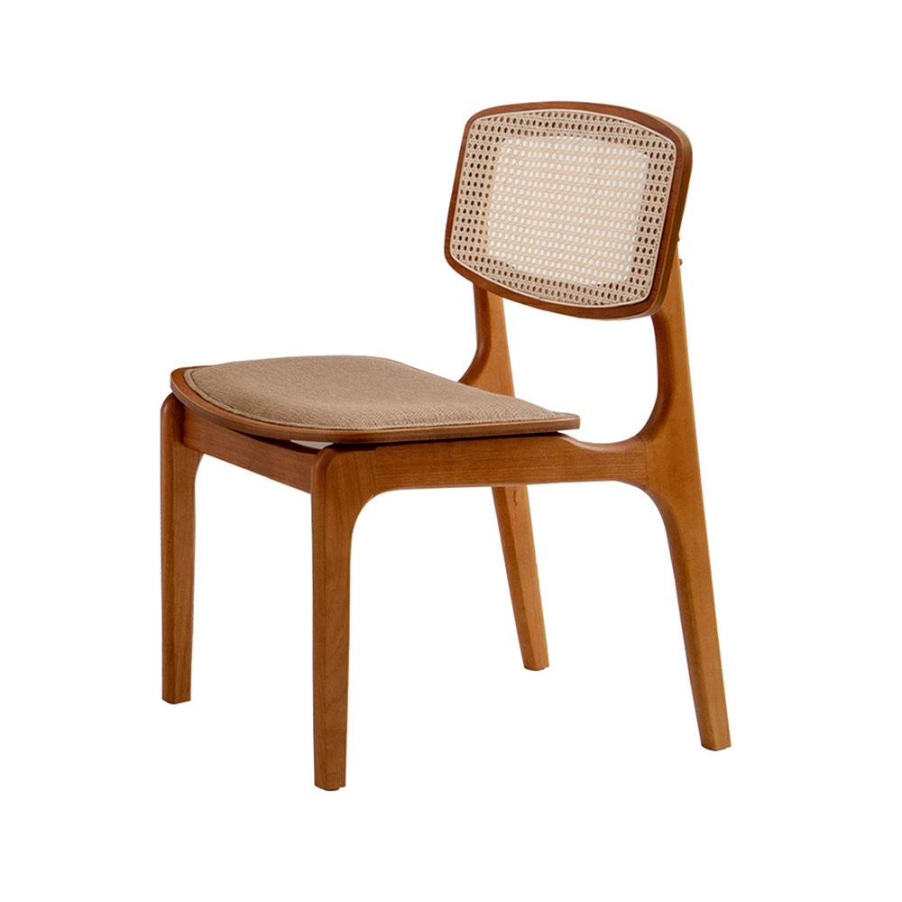 Conjunto de Mesa de Jantar Retangular com Tampo de Vidro Off White Talia e 4 Cadeiras Prada Premium Linho Palha e Imbuia