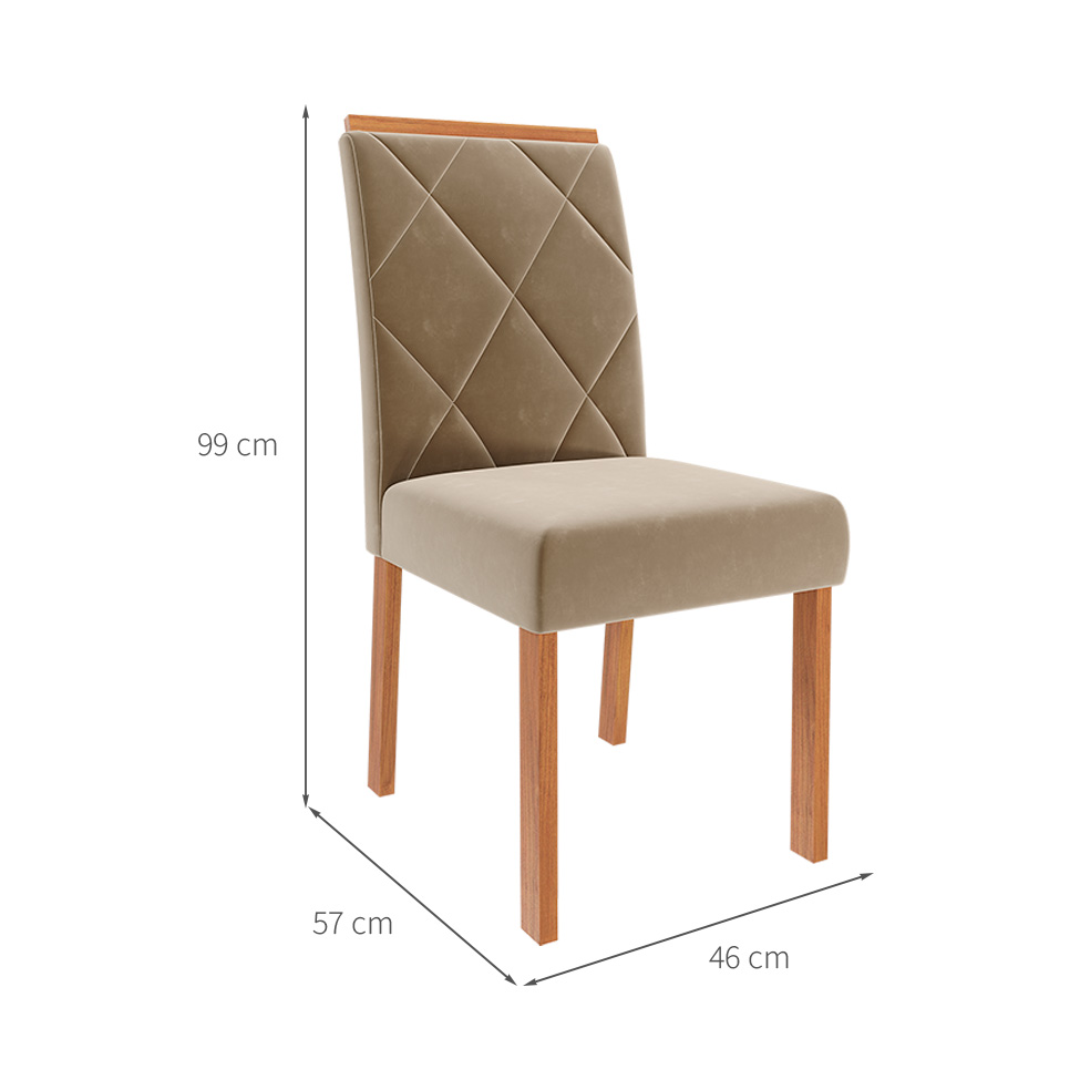 Conjunto de Mesa de Jantar Retangular com Tampo de Vidro Off White Valentina e 4 Cadeiras Fernanda Suede Joli e Cinamomo