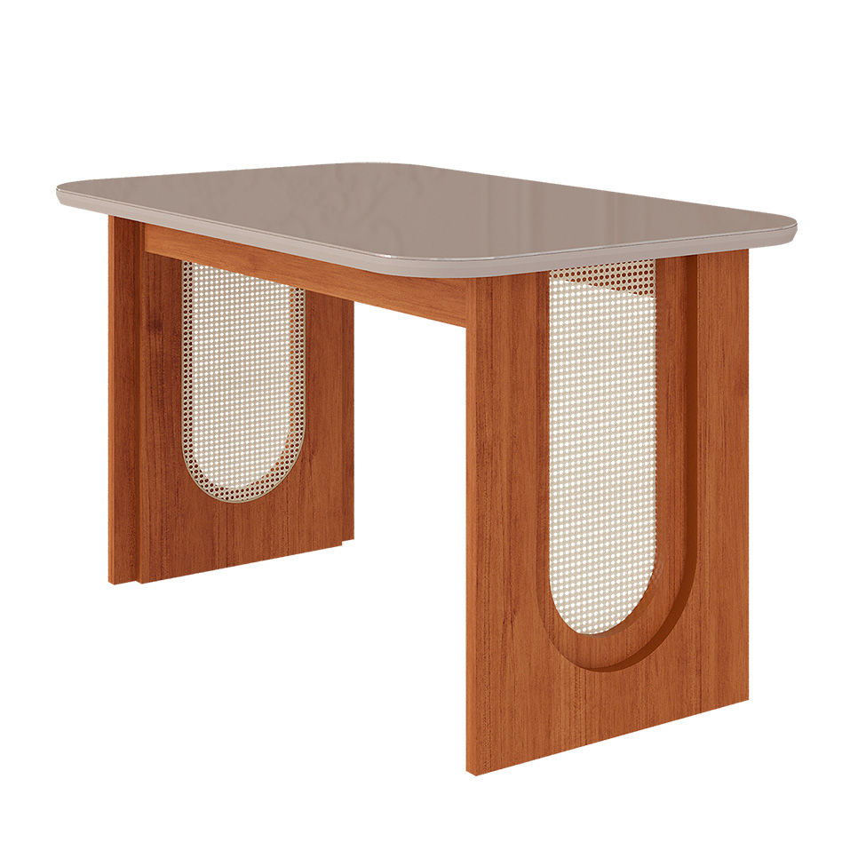 Conjunto de Mesa de Jantar Retangular com Tampo de Vidro Off White Valentina e 4 Cadeiras Fernanda Suede Joli e Cinamomo