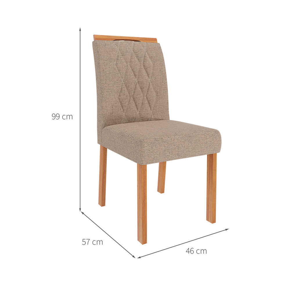 Conjunto de Mesa de Jantar Retangular com Tampo de Vidro Off White Valentina e 6 Cadeiras Juliana Linho Bege e Cinamomo